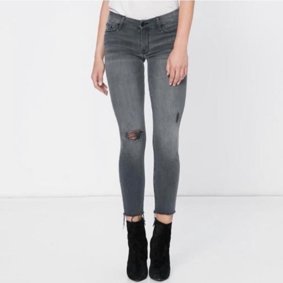 MOTHER Denim - Mother The Looker Ankle Fray Gray Distressed Jeans Size 24